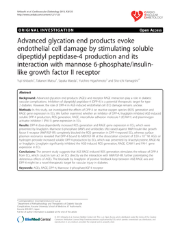 Advanced Glycation End Products Evoke Endothelial Cell Damage By