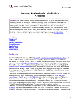 Palestinian Statehood at the United Nations: a Resource
