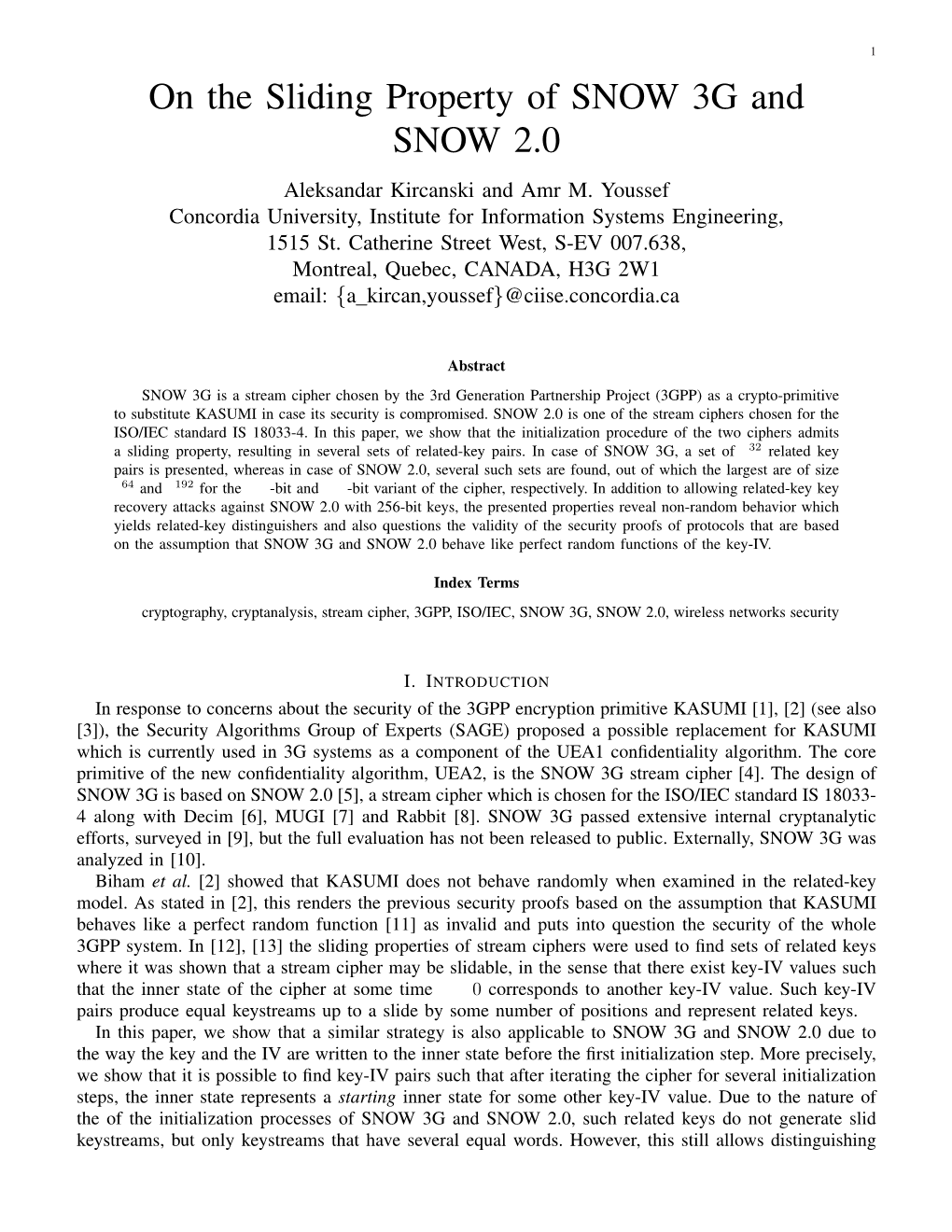 On the Sliding Property of SNOW 3G and SNOW 2.0 Aleksandar Kircanski and Amr M