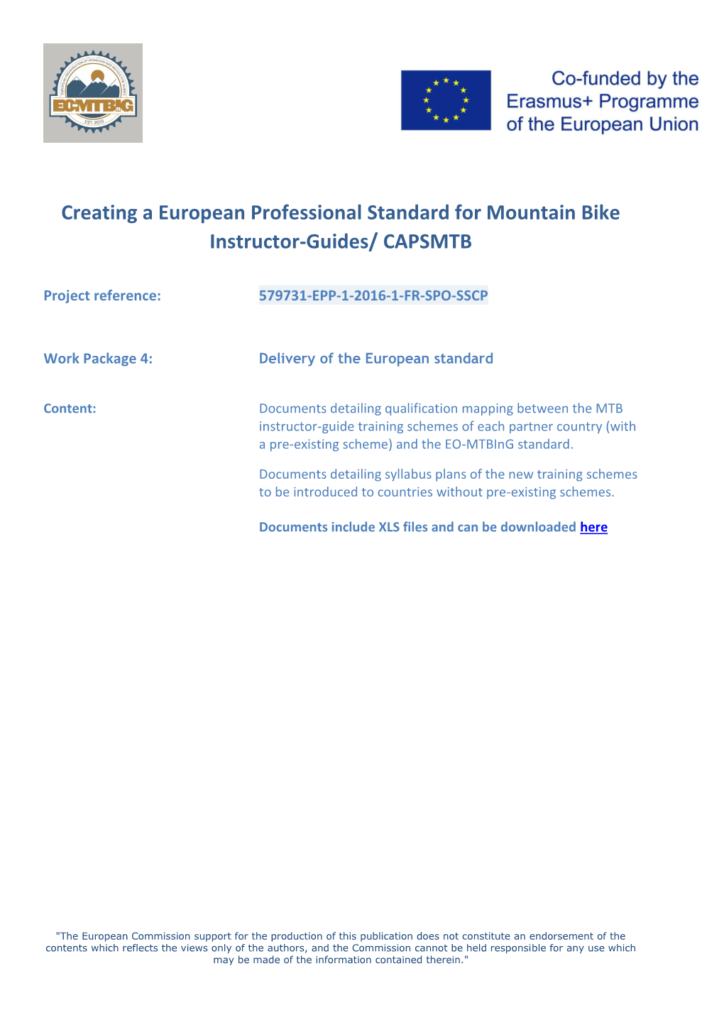Creating a European Professional Standard for Mountain Bike Instructor-Guides/ CAPSMTB