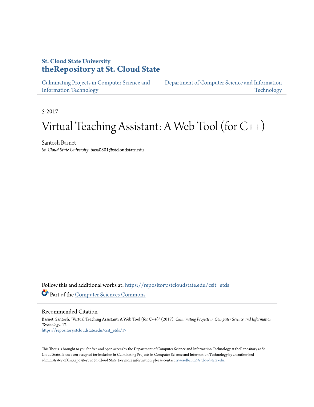 Virtual Teaching Assistant: a Web Tool (For C++) Santosh Basnet St