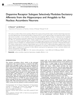 Dopamine Receptor Subtypes Selectively Modulate Excitatory Afferents from the Hippocampus and Amygdala to Rat Nucleus Accumbens Neurons