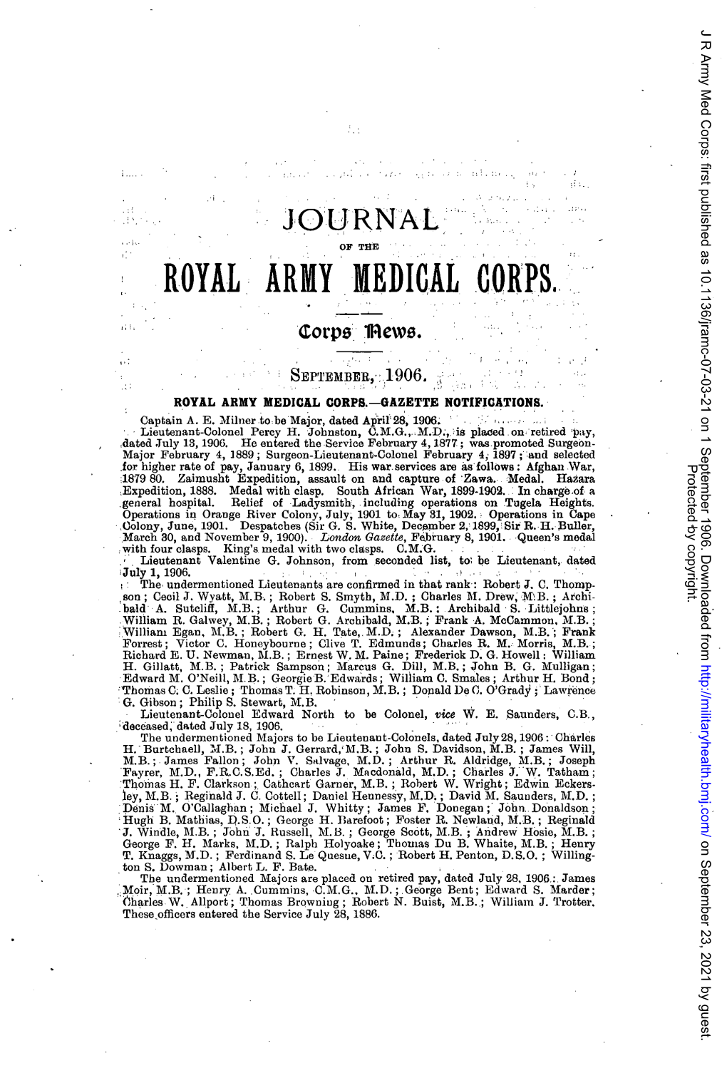 Royal· Army. Medical .Oorps
