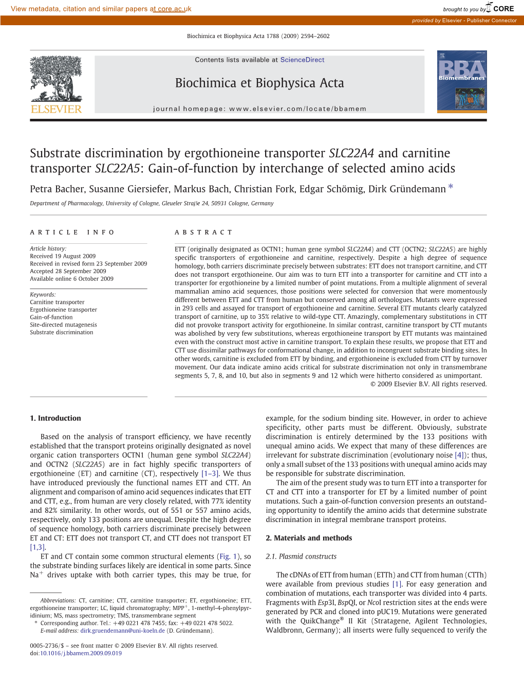 Substrate Discrimination by Ergothioneine Transporter SLC22A4 and Carnitine Transporter SLC22A5: Gain-Of-Function by Interchange of Selected Amino Acids