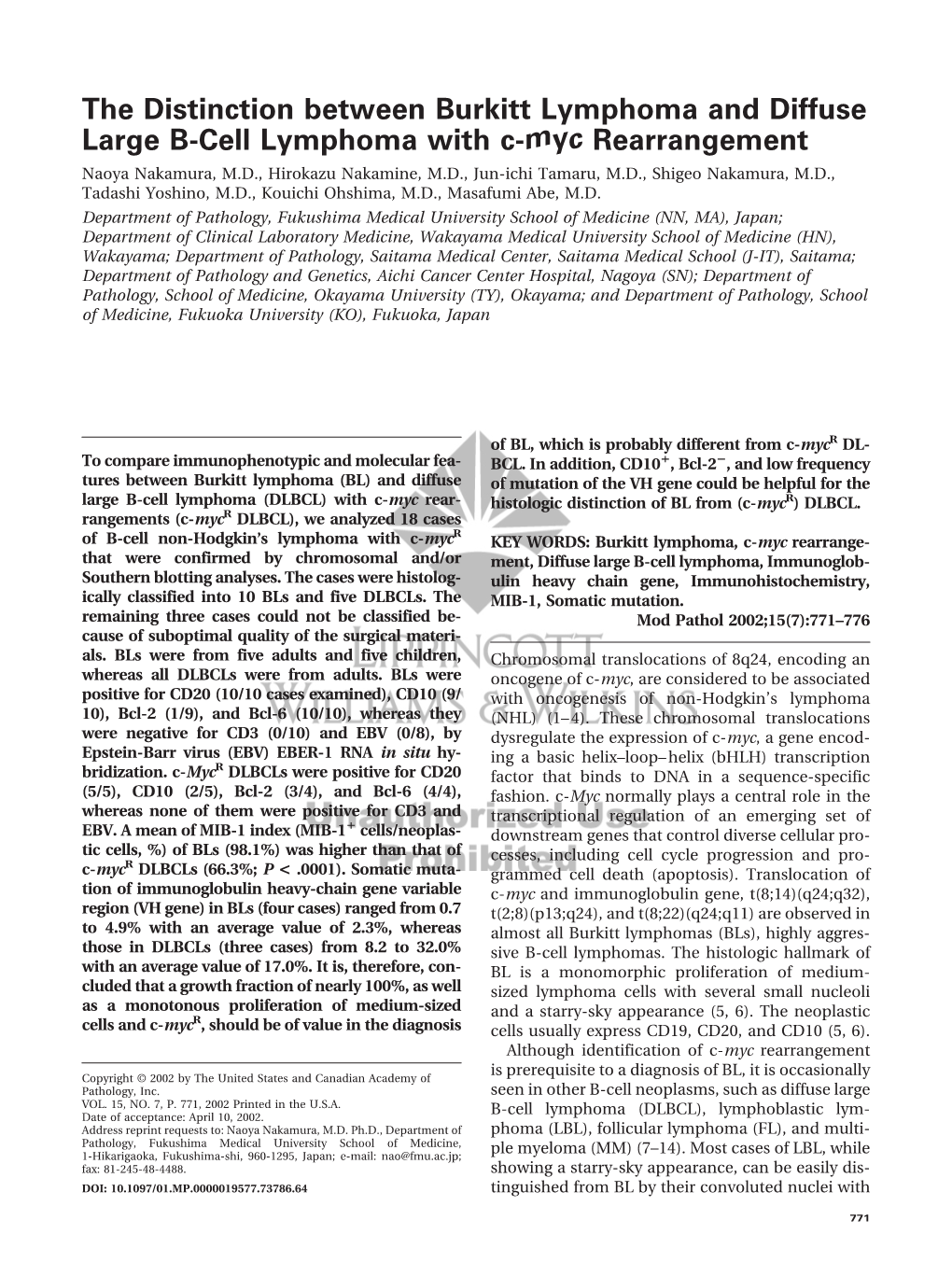 The Distinction Between Burkitt Lymphoma and Diffuse Large B