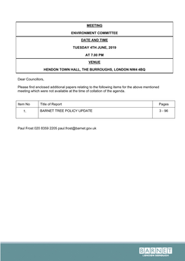 (Public Pack)Barnet Tree Policy Update Agenda Supplement for Environment Committee, 04/06/2019 19:00