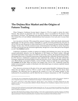 The Dojima Rice Market and the Origins of Futures Trading