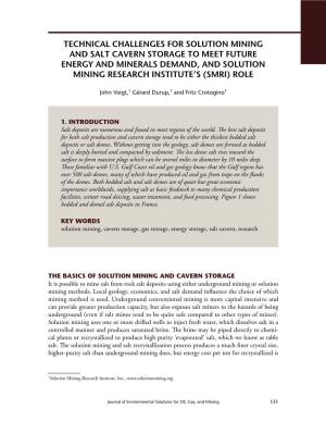 Technical Challenges for Solution Mining and Salt Cavern Storage to Meet Future Energy and Minerals Demand, and Solution Mining Research Institute’S (SMRI) Role