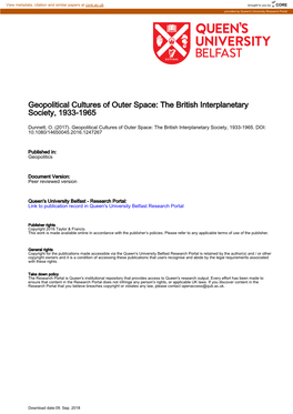 Geopolitical Cultures of Outer Space: the British Interplanetary Society, 1933-1965