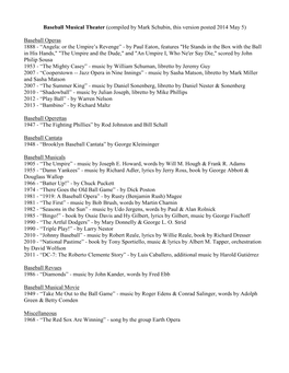 Baseball Musical Theater (Compiled by Mark Schubin, This Version Posted 2014 May 5)