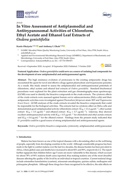In Vitro Assessment of Antiplasmodial and Antitrypanosomal Activities of Chloroform, Ethyl Acetate and Ethanol Leaf Extracts of Oedera Genistifolia