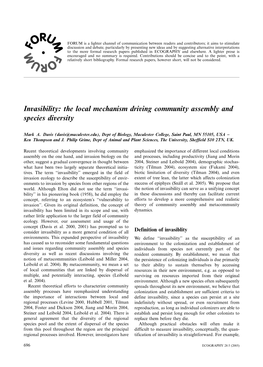 Invasibility: the Local Mechanism Driving Community Assembly and Species Diversity