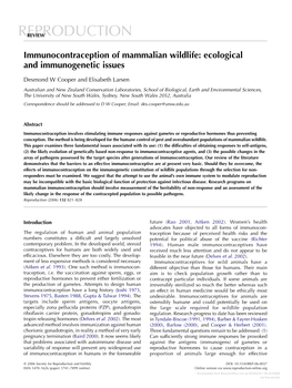 Immunocontraception of Mammalian Wildlife: Ecological and Immunogenetic Issues