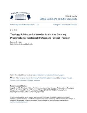 Theology, Politics, and Antimodernism in Nazi Germany: Problematizing Theological Rhetoric and Political Theology