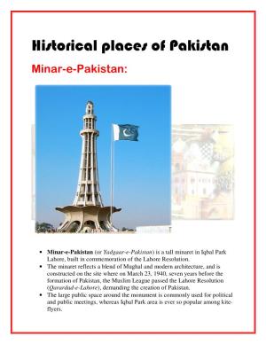 Historical Places of Pakistan Minar-E-Pakistan