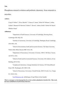 Phosphorus Mineral Evolution and Prebiotic Chemistry: from Minerals to Microbes