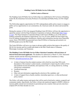 1 Hodding Carter III Public Service Fellowship Call for Letters Of