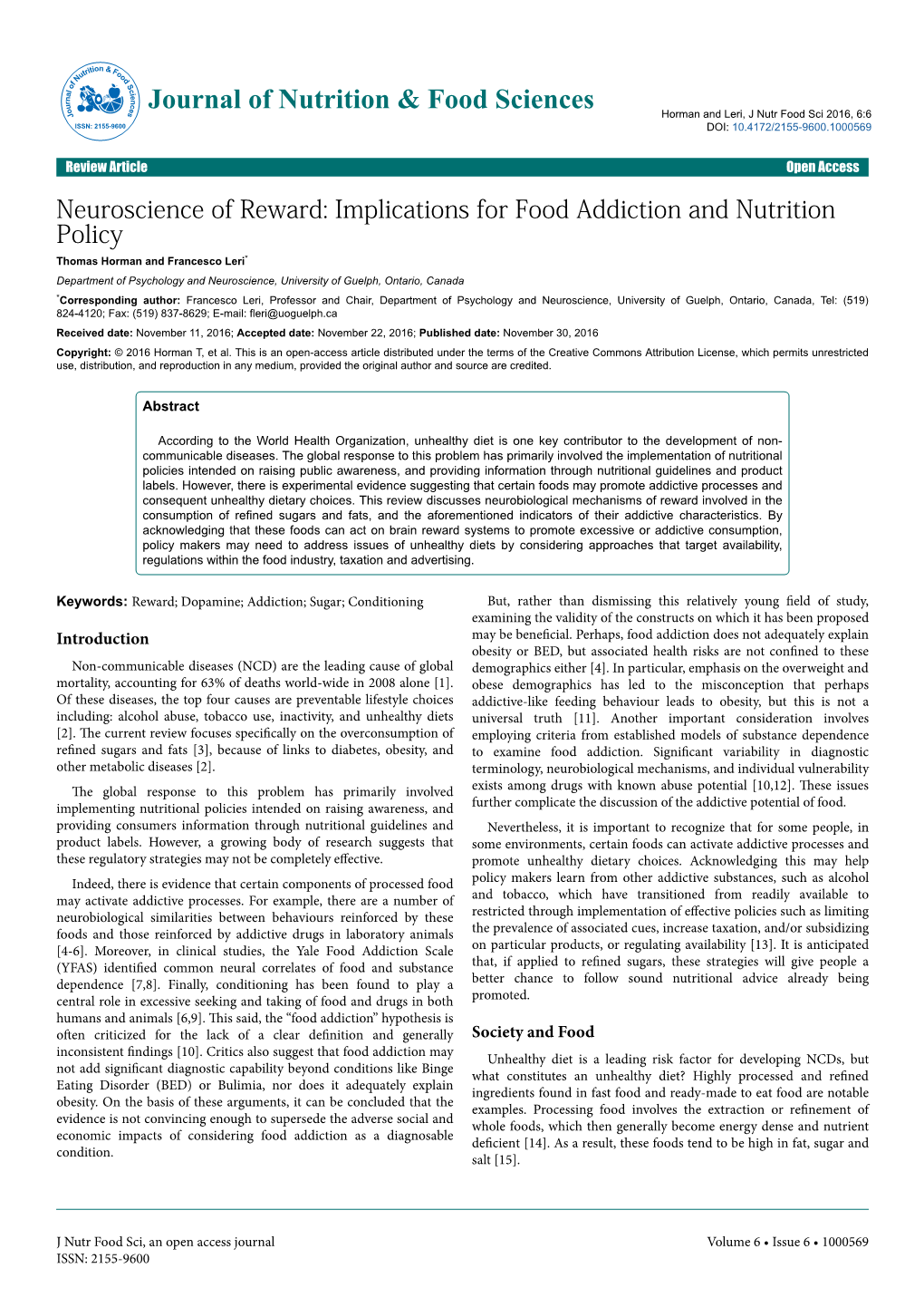 Neuroscience of Reward: Implications for Food Addiction and Nutrition