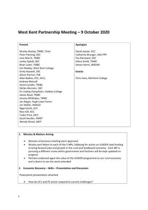 West Kent Partnership Meeting – 9 October 2020