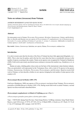 Phytotaxa 8: 25–33 (2010) Notes on Rattans (Arecaceae) from Vietnam