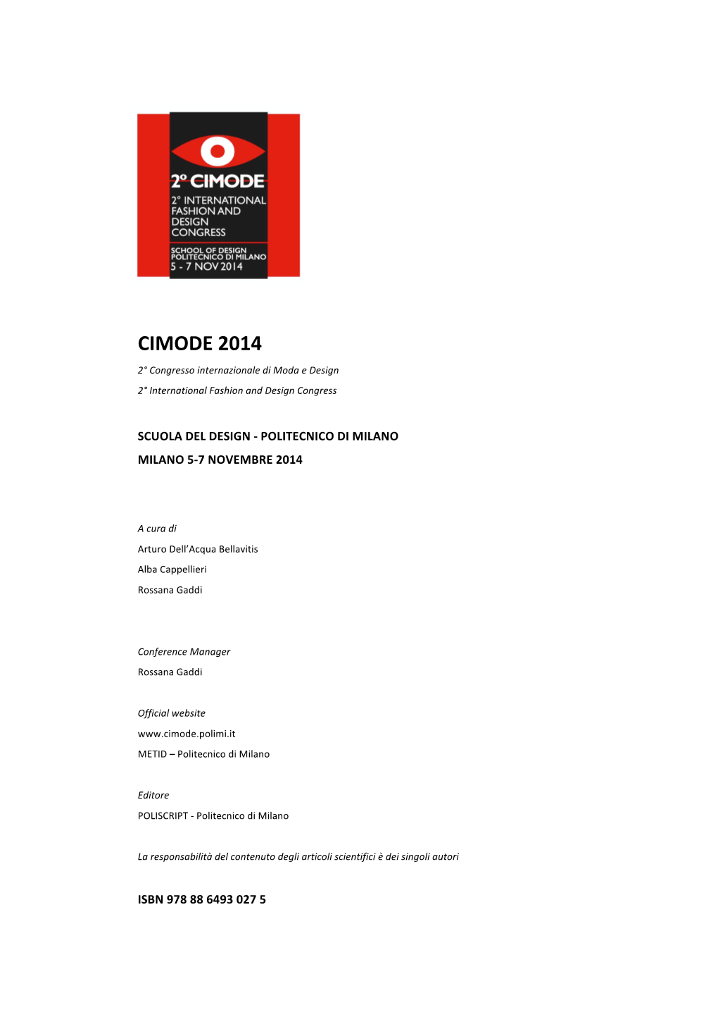 CIMODE 2014 2° Congresso Internazionale Di Moda E Design 2° International Fashion and Design Congress