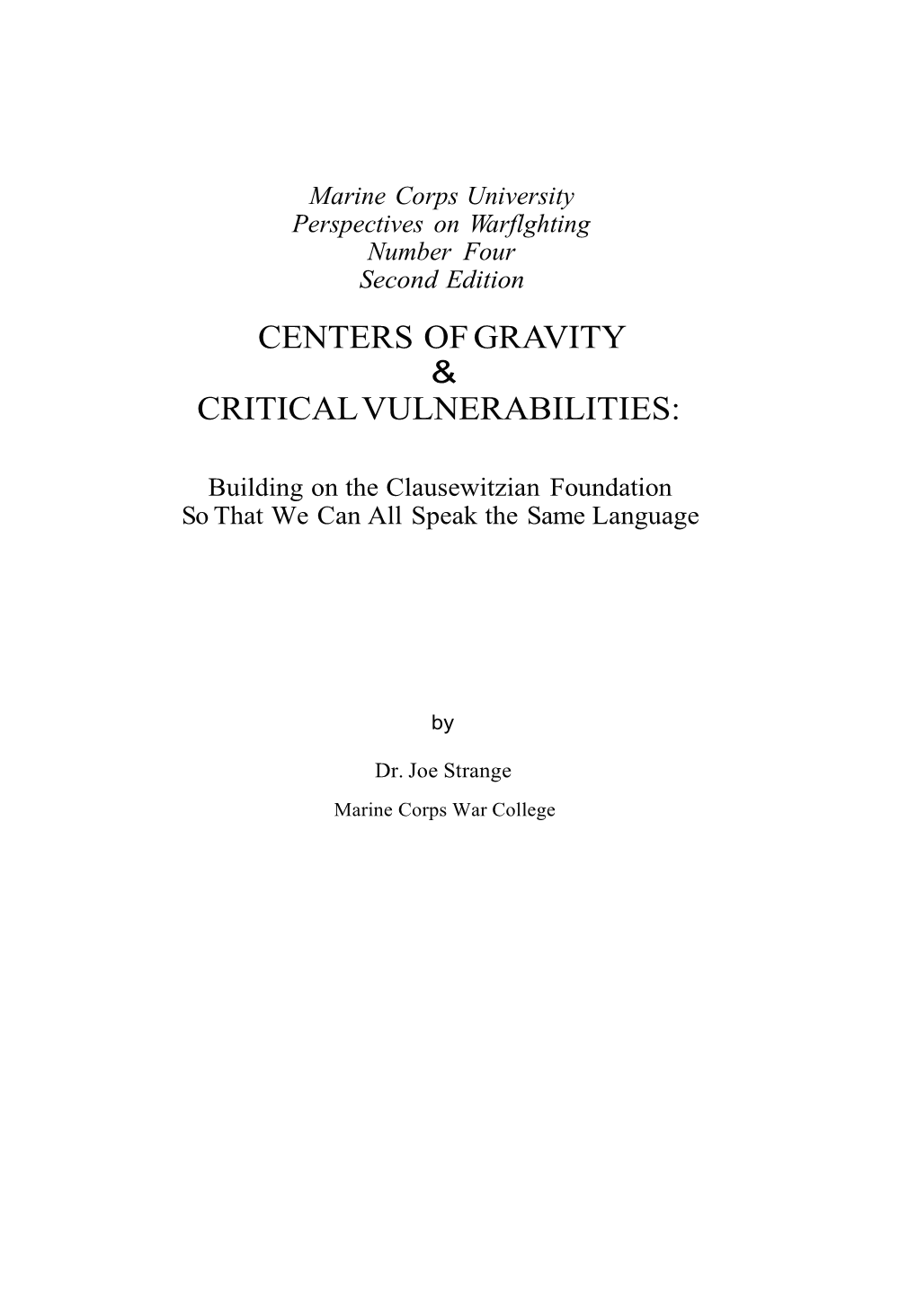 Centers of Gravity Critical Vulnerabilities