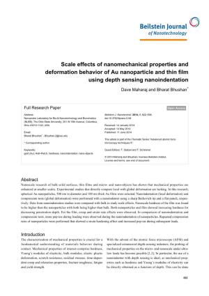 Scale Effects of Nanomechanical Properties and Deformation Behavior of Au Nanoparticle and Thin Film Using Depth Sensing Nanoindentation