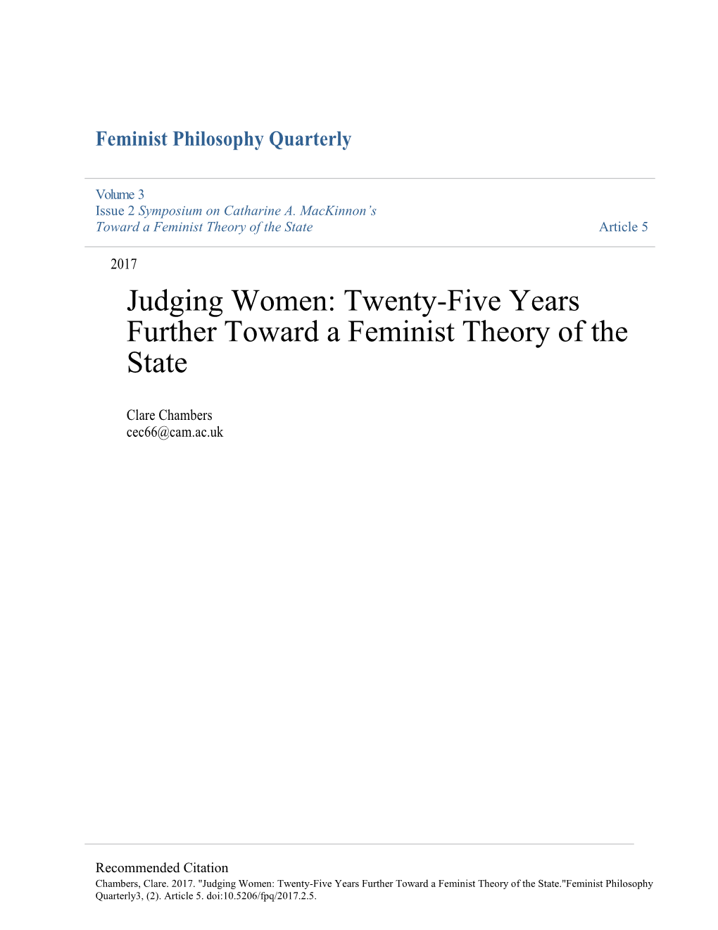 Judging Women: Twenty-Five Years Further Toward a Feminist Theory of the State