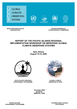 Report of the Pacific Islands Regional Implementation Workshop on Improving Global Climate Observing Systems