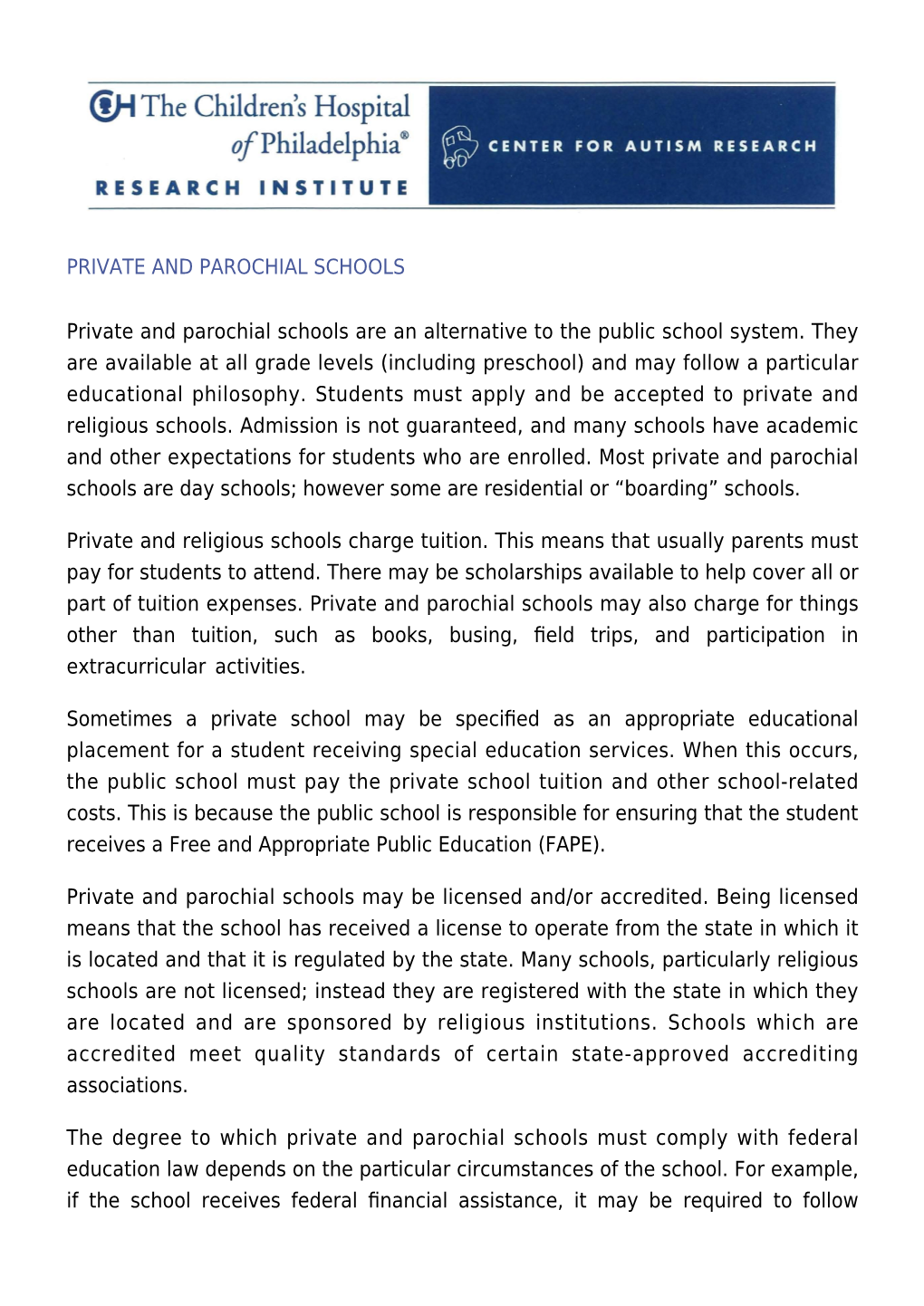 Private and Parochial Schools