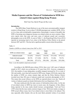 Media Exposure and the Threat of Victimisation in MTR Sex- Related Crimes Against Hong Kong Women