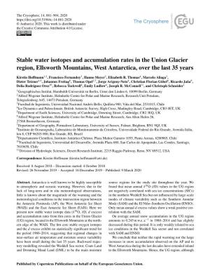 Stable Water Isotopes and Accumulation Rates in the Union Glacier Region, Ellsworth Mountains, West Antarctica, Over the Last 35 Years