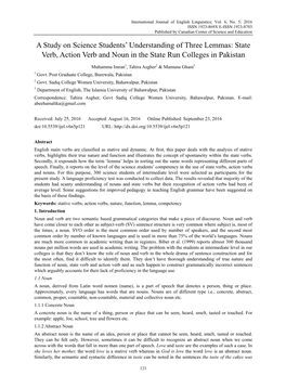 State Verb, Action Verb and Noun in the State Run Colleges in Pakistan