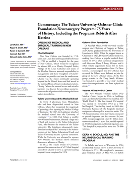 The Tulane University-Ochsner Clinic Foundation Neurosurgery Program: 75 Years