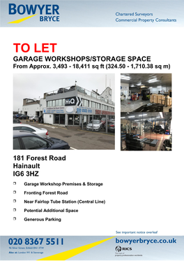 TO LET GARAGE WORKSHOPS/STORAGE SPACE from Approx