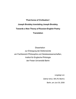 'Post-Horse of Civilisation': Joseph Brodsky Translating Joseph Brodsky
