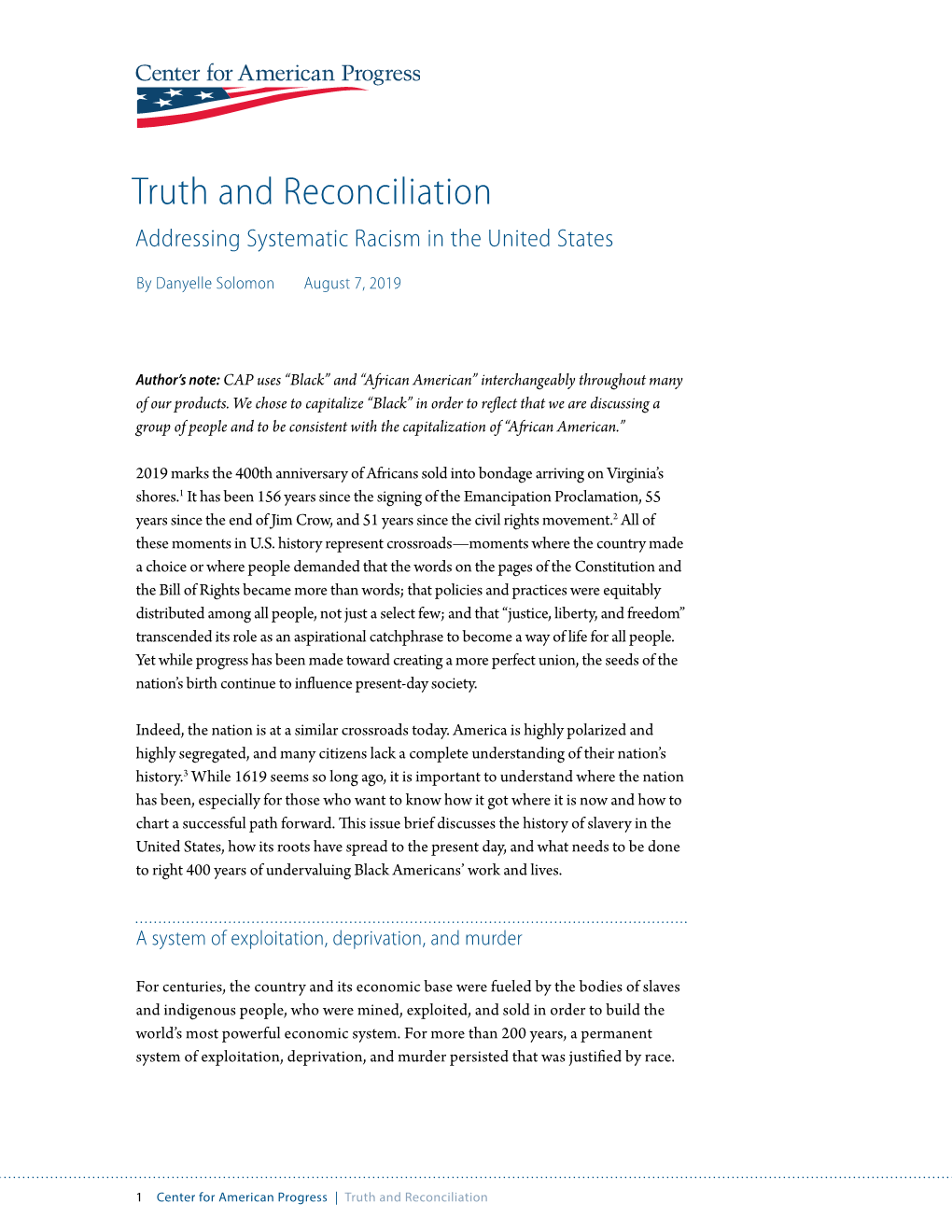 Truth and Reconciliation Addressing Systematic Racism in the United States