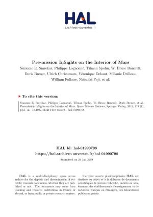 Pre-Mission Insights on the Interior of Mars Suzanne E
