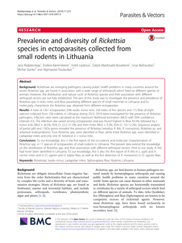 Prevalence and Diversity of Rickettsia Species in Ectoparasites Collected