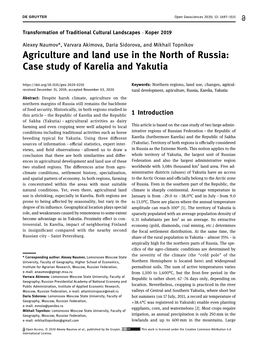Agriculture and Land Use in the North of Russia: Case Study of Karelia and Yakutia