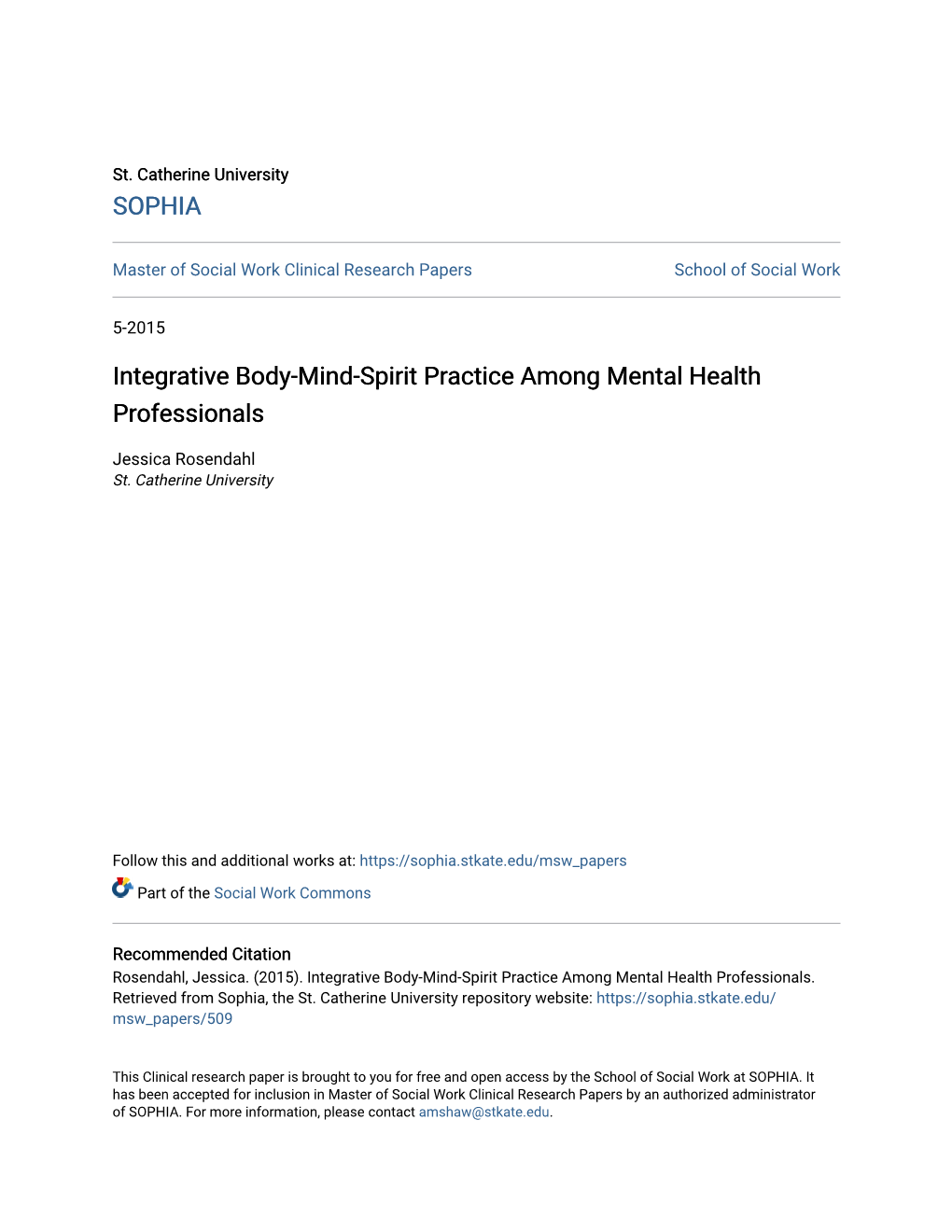 Integrative Body-Mind-Spirit Practice Among Mental Health Professionals