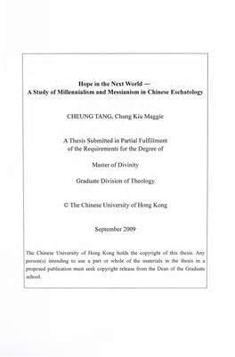A Study of Millennialism and Messianism in Chinese Eschatology