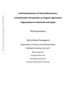 Institutionalisation of Social Movements: a Comparative Perspective on Organic Agriculture Organisations in Denmark and Japan