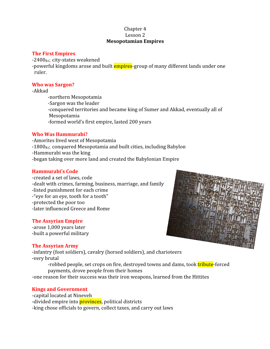 Chapter 4 Lesson 2 Mesopotamian Empires