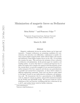 Minimization of Magnetic Forces on Stellarator Coils Arxiv:2103.13195