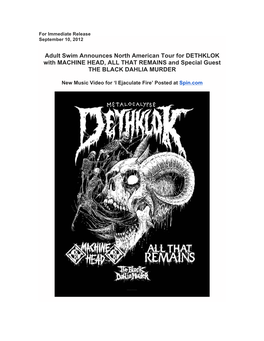 Adult Swim Announces North American Tour for DETHKLOK with MACHINE HEAD, ALL THAT REMAINS and Special Guest the BLACK DAHLIA MURDER