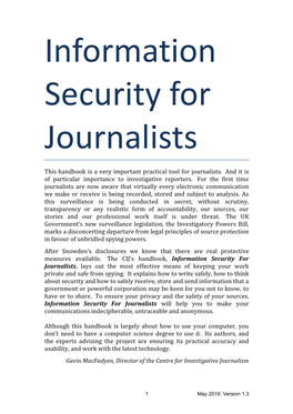 This Handbook Is a Very Important Practical Tool for Journalists. and It Is of Particular Importance to Investigative Reporters