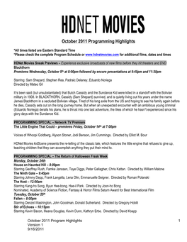 Hdnet Movies October 2011 Programming Highlights