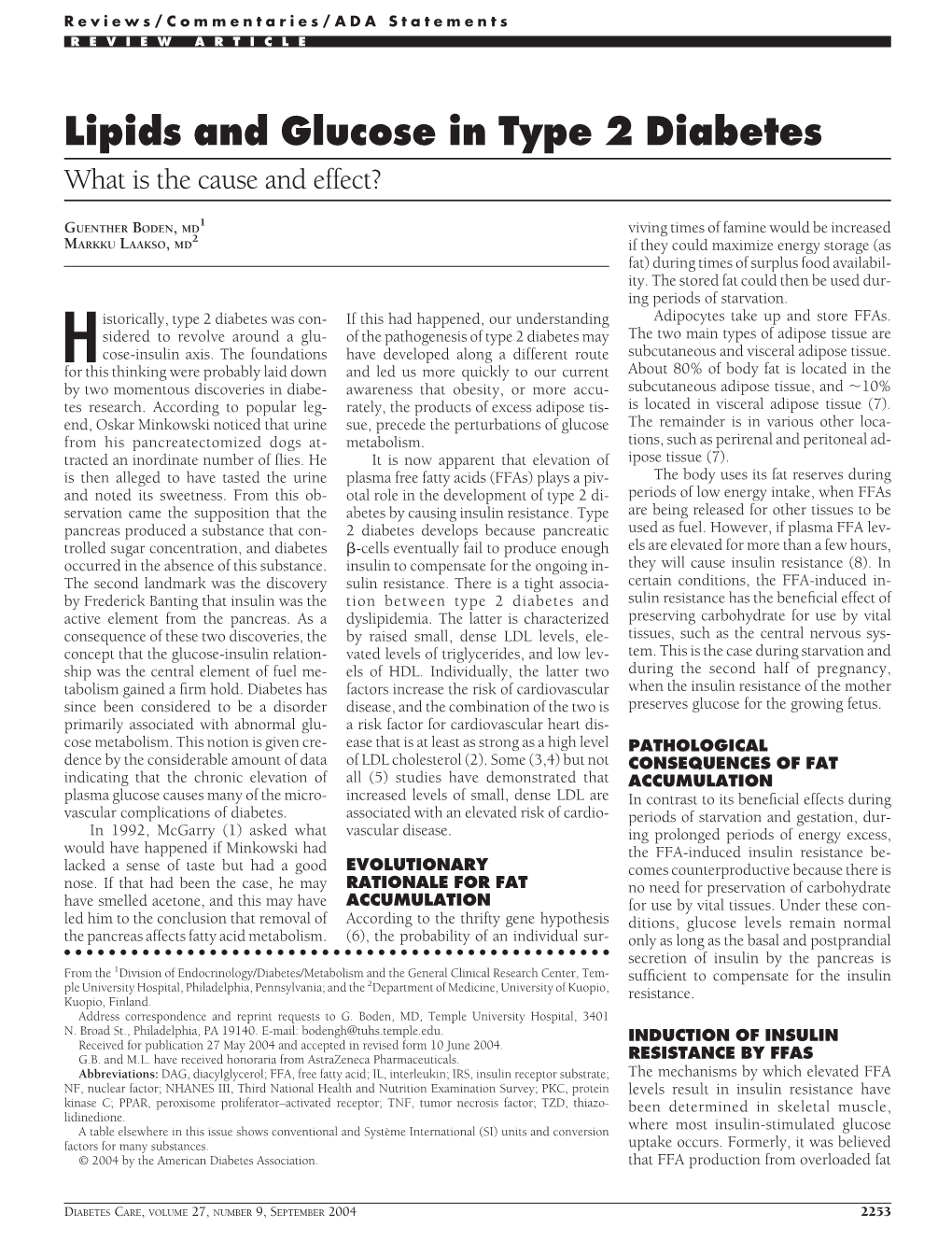 Lipids and Glucose in Type 2 Diabetes What Is the Cause and Effect?