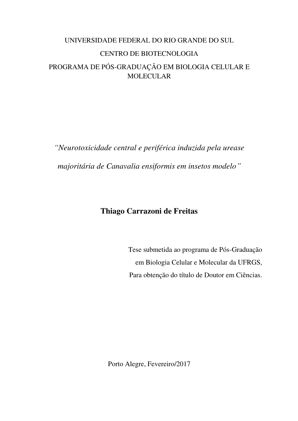 “Neurotoxicidade Central E Periférica Induzida Pela Urease Majoritária De